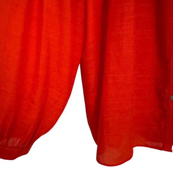 Nanette Lepore Red Orange Flowy Button Up Peasant Blouse Size L - Picture 2 of 7